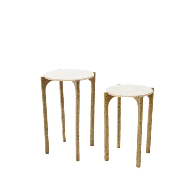 Afbeelding van Light &amp; Living Kanae bijzettafel set van 2 travert zand/antiek brons Metaal
