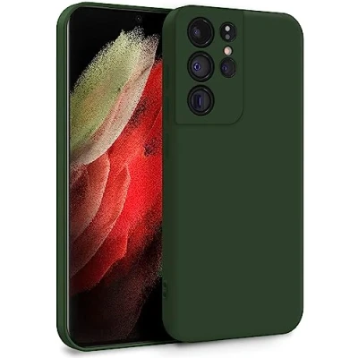Afbeelding van MyGadget Beschermhoesje voor Samsung Galaxy S21 Ultra, beschermhoes van zachte siliconen, tweelaags, met camerabescherming en krasbestendige binnenvoering, olijfgroen