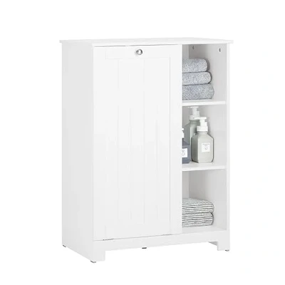 Afbeelding van SoBuy Waskast met Waszak, Badkamerkast, Badkamer Kolomkast Onderkast, Ladekast, Staande Kast, Opbergkast voor 3 Planken en 1 Wasmand, Wit, 60x37x86 cm, BZR105 W