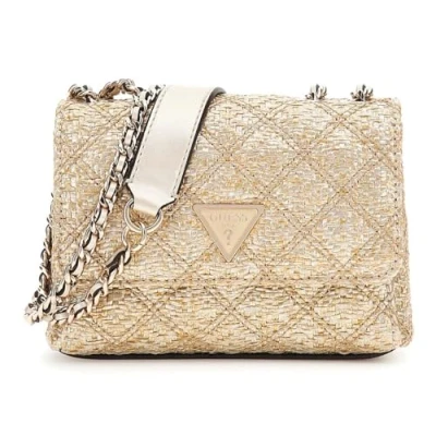 Afbeelding van GUESS schoudertas Giully II Mini Two Compartment Convertible Flap Bag Gold goudkleurig