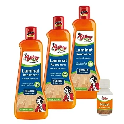 Afbeelding van POLIBOY Laminaat renovatieapparaat, vloerbehandeling met beschermend en glanseffect voor laminaatafdichting, 3 x 500 ml, productmonster, Made in Germany