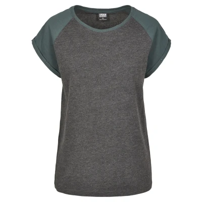 Afbeelding van Urban Classics Contrast Raglan Tshirt print, Dames, Maat: 3XL, Charcoal/bottlegreen