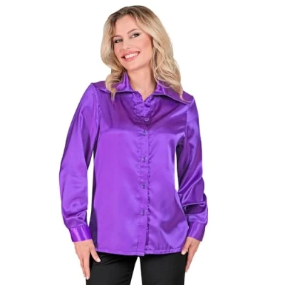 Afbeelding van Widmann Feesten &amp; Gelegenheden Kostuum Jaren 70 Blouse Satijn Paars Vrouw Large Carnavalskleding Verkleedkleding