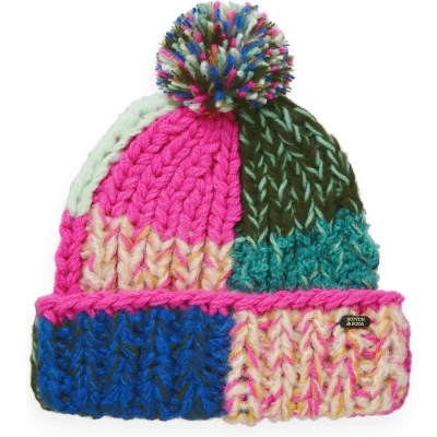 Afbeelding van SCOTCH &amp; SODA Dop Hand Knit Bobble Hat Pink and Green Kleurrijke