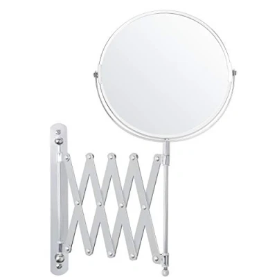 Afbeelding van Belle Vous Chrome Muur Monteerbare Uitrekbare 360 Swivel Spiegel 3x Versterking 17,5 x 18,5 cm Dubbelzijdig Roterend Roestvrij Stalen Badkamer Schoonheids Voor Makeup &amp; Scheren