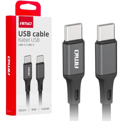Afbeelding van AMiO USB C naar Kabel 60W 200cm FullLINK Hoogwaardige Snellader Oplaadkabel Snoer