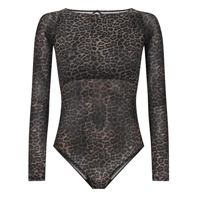 Afbeelding van Hunkemöller Luipaard body met lange mouwen Tara Zwart XS