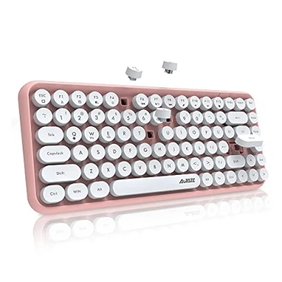 Afbeelding van FELiCON 308i Retro Draadloos Toetsenbord, Bluetooth stil Schattig Computer Toetsenbord met Ronde Punk Keycaps, Compacte 84 Keys, Matte Textuur, Typewriter Design, QWERTY voor PC, Laptop, Mac Roze