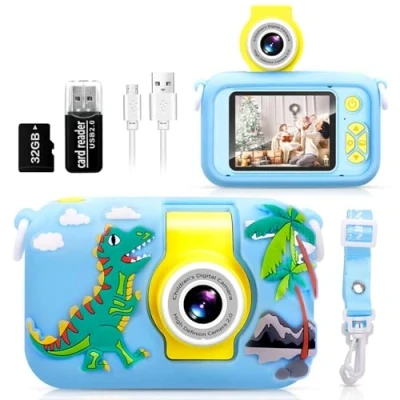 Afbeelding van Kindercamera, ARNSSIEN 180 Flip Lens Camera voor Kid, 2,4in IPS LCD Digitale met Silicone Case, Kind Selfie 3 4 5 6 7 8 9 Year Old Girl Boy Kerstverjaardagscadeau Toddler