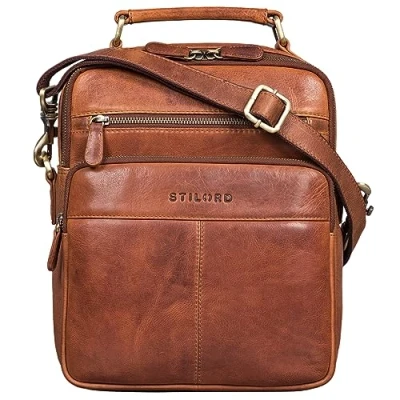 Afbeelding van STILORD &#039;Joe&#039; Modieuze Herenschoudertas Echt Leren Studententas Mannen Handtassen Leder Crossbody Tas vintage werktas heren, Kleur:kara cognac