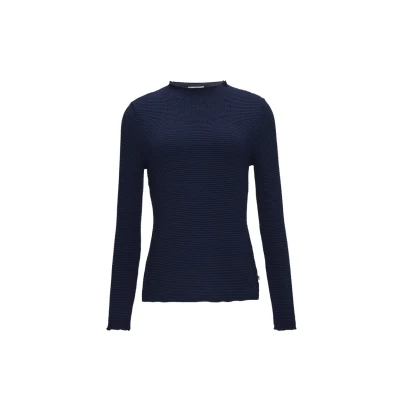 Afbeelding van comma casual identity Strukturiertes Longsleeve, Dames, Maat: 38, Tiefblau