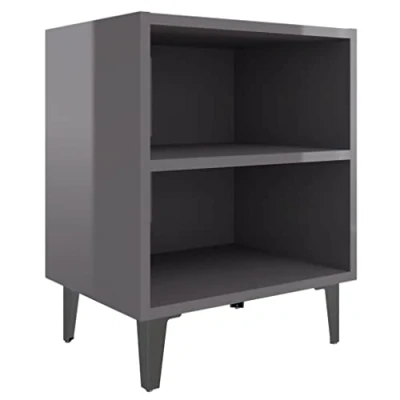 Afbeelding van Nachtkastje met metalen poten 40x30x50 cm hoogglans grijs