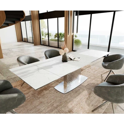 Afbeelding van DELIFE Eetkamertafel Edge 200 300x100 keramiek Laminam®Statuarietto Weiß Wave RVS uitschuifbaar