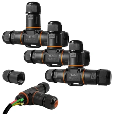 Afbeelding van Vegena Kabelverbinder, waterdicht IP68, 3 stuks kabelverbinders, polig, T vormige verdeeldoos, aardkabel, verbindingsmof, waterdichte verbindingsbox, kabelmof voor ø3 12 mm kabeldiameter, zwart