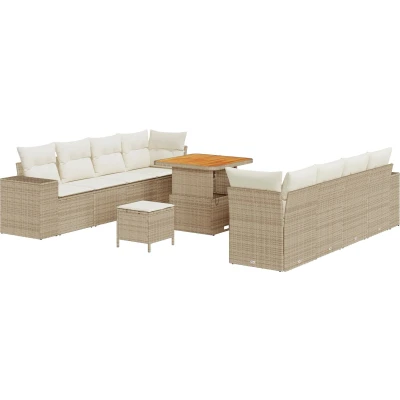 Afbeelding van vidaXL 11 delige tuinbank set met kussens beige poly rattan acacia