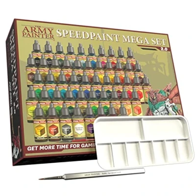 Afbeelding van The Army Painter Speedpaint Mega Set 2.0 Combo 50 Acrylverf Druppelflessen Van 18ml Modelverf Incl. 1 Verfpalet En 2 Legerverfborstelset: Basislak Snelverfpenseel Voor Warhammer 40k