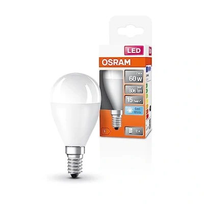 Afbeelding van OSRAM LED STAR KLASSISK P60 LAMP til E14 stik, drop Shape, Matt Look, 806 Lumen, Cold White (4000K), Udskiftning konventionelle 60W lyspærer, ikke dæmpbar, 1 pack