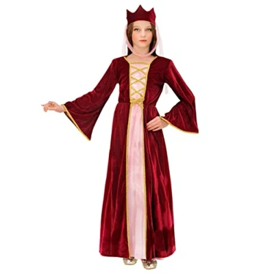 Afbeelding van Widmann Koning Prins &amp; Adel Kostuum Middeleeuwse Koningin Met Kroontje Kind Meisje Rood Maat 128 Carnavalskleding Verkleedkleding