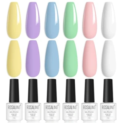 Afbeelding van ROSALIND UV Nagellak Set, 6 kleuren Gel Geel Paars Blauw Groen Roze Wit Gellak voor Nagelstudio DIY Home
