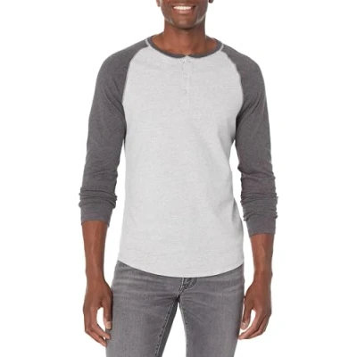 Afbeelding van Amazon Essentials Men&#039;s Henley shirt met lange mouwen en slanke pasvorm, Houtskoolzwart Lichtgrijs Heide, S