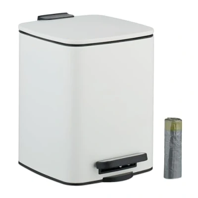 Afbeelding van badkamer prullenbak 6 l softclose met 25 vuilniszakken wit