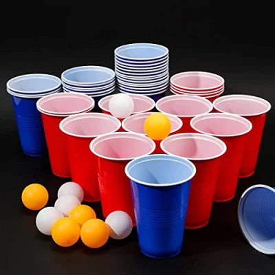 Afbeelding van PIQIUQIU Pong Beer Mok, Set Mokken 50 kopjes + 5 ballen 473 ml 16 oz herbruikbare plastic bekers partybekers