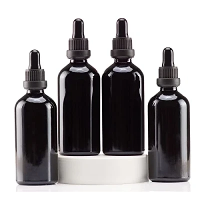 Afbeelding van Yizhao Zwart Glazen Druppelflesje 100ml, met Pipet Druppelaar, voor Essentiële olie, Aromatherapie, Cosmetica, Laboratorium, Apotheek, Reizen, Massage 4 Stuks