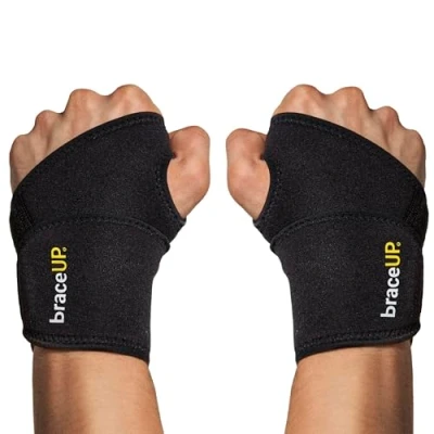 Afbeelding van BraceUP Verstelbare Polsbanden (2 stuks) voor Mannen en Vrouwen Polssteun Training, Compressiebrace Carpaal Tunnel, Polsspalk bij Peesontsteking, Eén Maat Verstelbaar (set van 2)