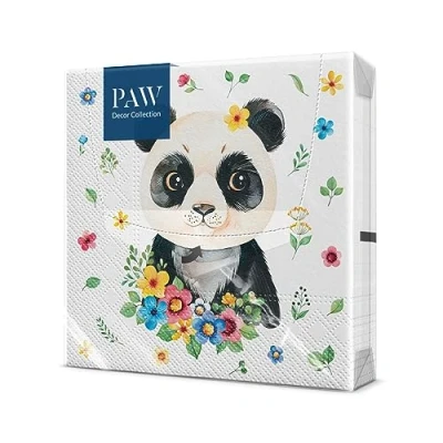 Afbeelding van PAW Papieren Servetten 3 laags (33 x 33 cm) I 20 Stuks Gedrukt met Inkt op Waterbasis Verjaardag Decoratie voor Kinderen Ideaal Kinderfeestjes Kleur: Flower Panda