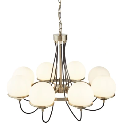 Afbeelding van Searchlight Kroonluchter Sphere messing antiek, 8 glasbollen