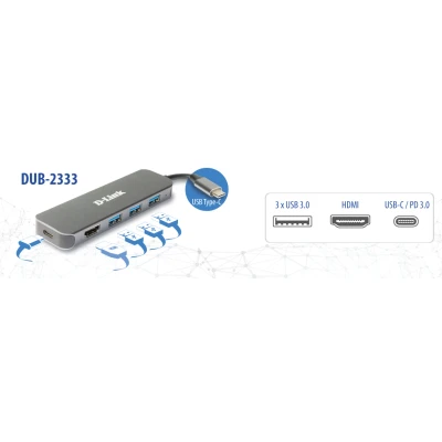 Afbeelding van USB Hub D Link DUB 2333 Grey 60 W