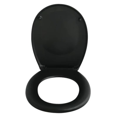 Afbeelding van spirella Premium toiletdeksel ovaal wc deksel met matte afwerking en softclose sluitmechanisme, antibacteriële bril van duroplast roestvrij staal, zwart