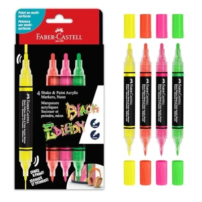 Afbeelding van 6x Acrylmarker Faber Castell Black Edition Shake Paint 4st. neon kleu
