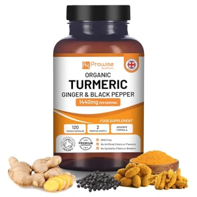 Afbeelding van PH Prowise Healthcare kurkuma curcumine 1440 mg met zwarte peper en gember I 120 capsules hoge sterkte (levering van 2 maanden) Ik gemaakt in het VK door