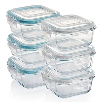 Afbeelding van Grizzly Glazen Vershoudbakjes 6 x 520 ml Ovenschaal met deksels Vierkant Lucht en vloeistofdichte containers