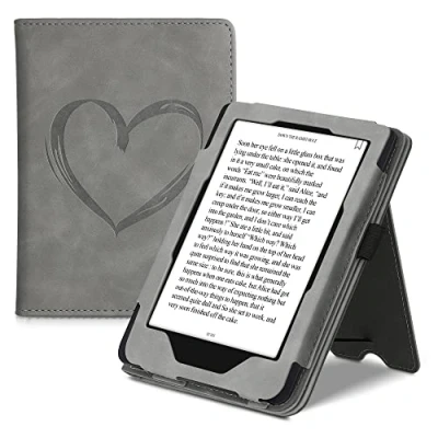 Afbeelding van kwmobile e reader hoesje compatibel met Tolino Shine 3 Ereader case van kunstleer Brushed Hart in grijs
