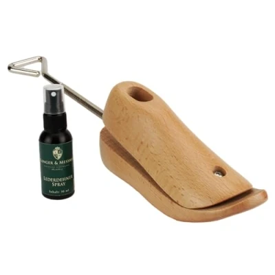 Afbeelding van Langer &amp; Messmer Schoenspanner en laarsstretcher voor heren tegen drukkende schoenen gemaakt van massief beukenhout incl. leerstretcher spray 50 ml, beukenhout., 45 47