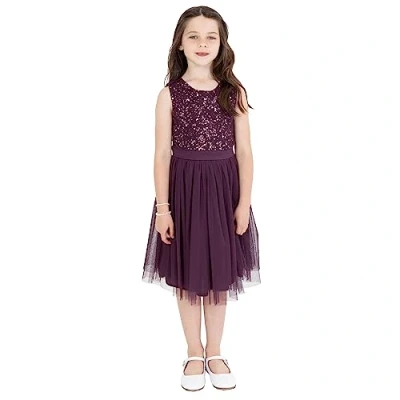 Afbeelding van Maya Deluxe Meisjes Midi Jurk Pailletten Verfraaide Party Tutu Bruidsmeisjes Bruiloft Met Riem Boog, Bessen, 9 10 jaar