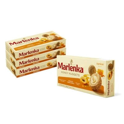 Afbeelding van Marlenka Honingballetjes 3 + 1 Pak Abrikozennuggets Gebakballetjes met abrikoos 4 x 10 ballen 235 g Snoep bulkverpakkingen Snoepjes smaken vergelijkbaar cake