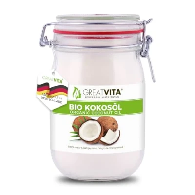 Afbeelding van MeaVita biologische kokosolie in strijkglas, inheems, verpakking van 1 (1 x 1000 ml)