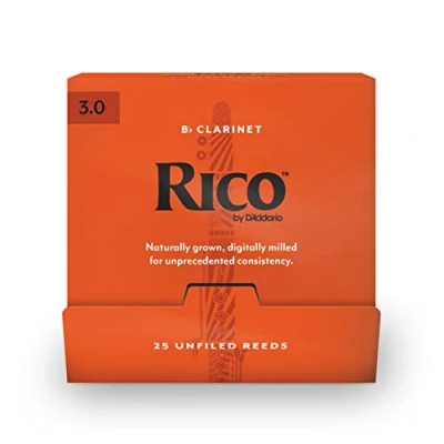Afbeelding van D&#039;Addario Woodwinds,Rico Bb klarinet riet, riet voor klarinet, gemaakt beginners, studenten, opvoeders, sterkte 3.0, individueel verzegeld, set van 25 stuks