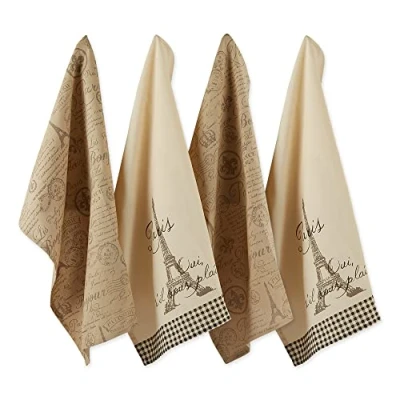 Afbeelding van DII Franse stijl tafelblad keukencollectie, vaatdoekset, 18x28, geassorteerde Eiffeltoren, 4 delig