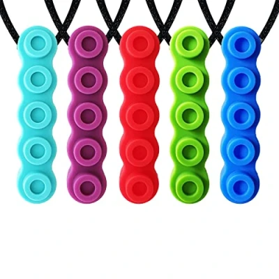 Afbeelding van 5 stuks siliconen kauwbijtring ketting, schattige Chewelry hanger voor volwassen en kleine baby om te dragen, zacht sensorisch verpleeggereedschap autisme, ADHD kinderziektes