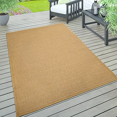 Afbeelding van vloerkleed voor binnen en buiten, terras balkon, weerbestendig effen met structuur, Maat:120x160 cm, Kleur:Geel