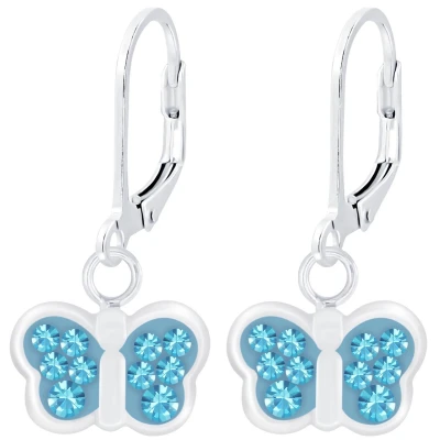 Afbeelding van JoyS Zilveren vlinder oorbellen blauw kristal leverback sluiting