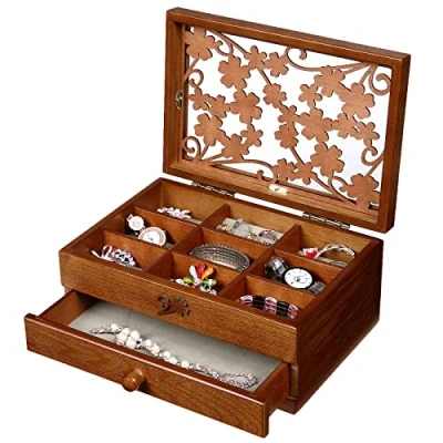 Afbeelding van Changsuo Houten sieraden doos voor vrouwen met, laden, kleine opslag organizer
