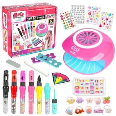 Afbeelding van UCAMP Nagelstudio voor kinderen,kinder nail art set,manicureset kinderen,nagelstudio,nagellaksets kinderen,cadeauset meisjes,kinderschminkset met nageldroger verjaardag, kerstmis