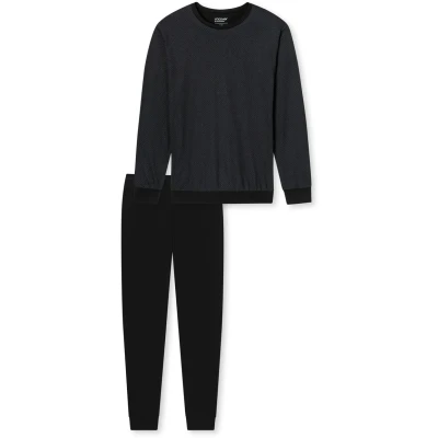 Afbeelding van uncover by Schiesser Schlafanzug LANG MIT BÜNDCHEN Rundhals Pyjama, Heren, Maat: Small, Schwarz