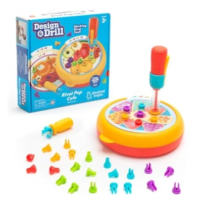 Afbeelding van Learning Resources Design &amp; Drill Popnagel Café, vanaf 3 jaar, 44 delig STEM speelgoed met een handbediende Popnagelpopper, voor fijne motoriek, zintuiglijk