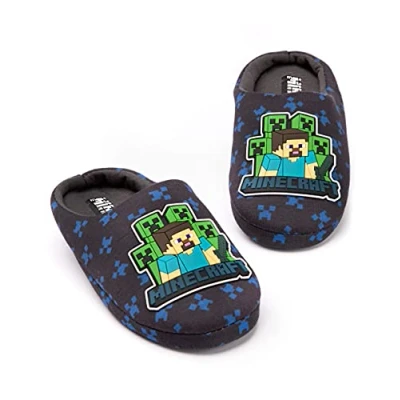 Afbeelding van Minecraft slippers jongens kinderen blauwe klimplant vs zombie tnt huisschoenen 32